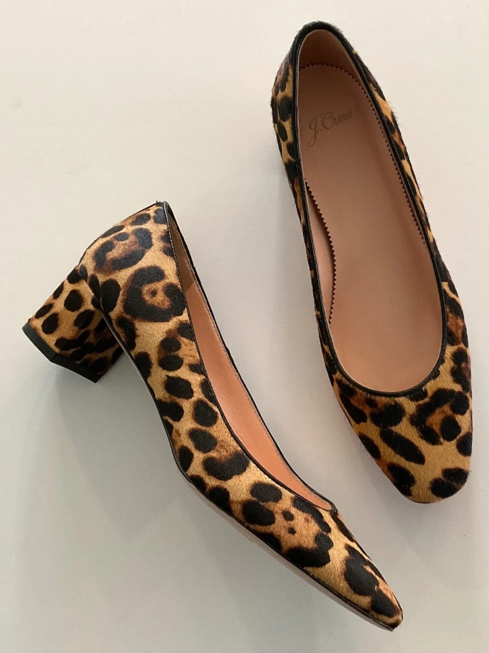J.CREW Calf Hair Block Heel Pumps in Animal Print Black Tan Size 9.5 LIKE NEW